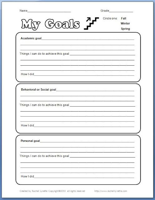Goal Setting Template For Kids â Free Worksheets Samples